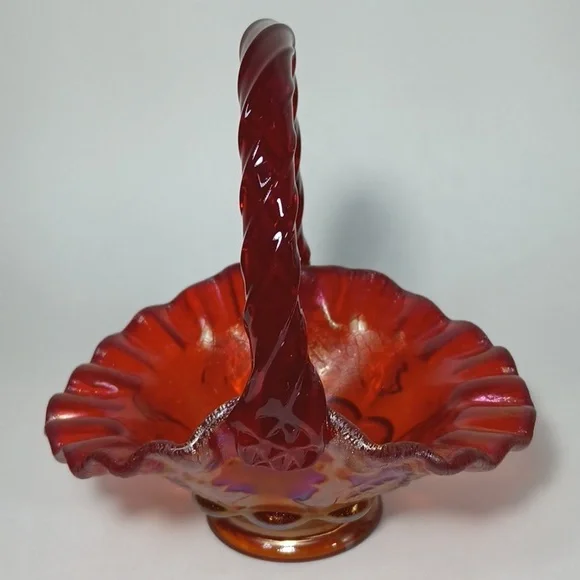Fenton 2003 Historic Collection Ruby Amberina Basket #4633 RL Paneled Grapes - Picture 8 of 13